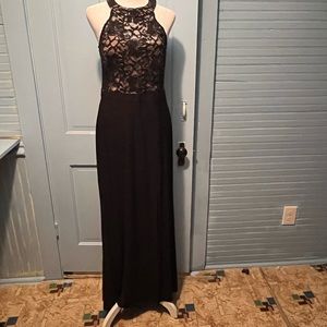 Floor length black lace top dress